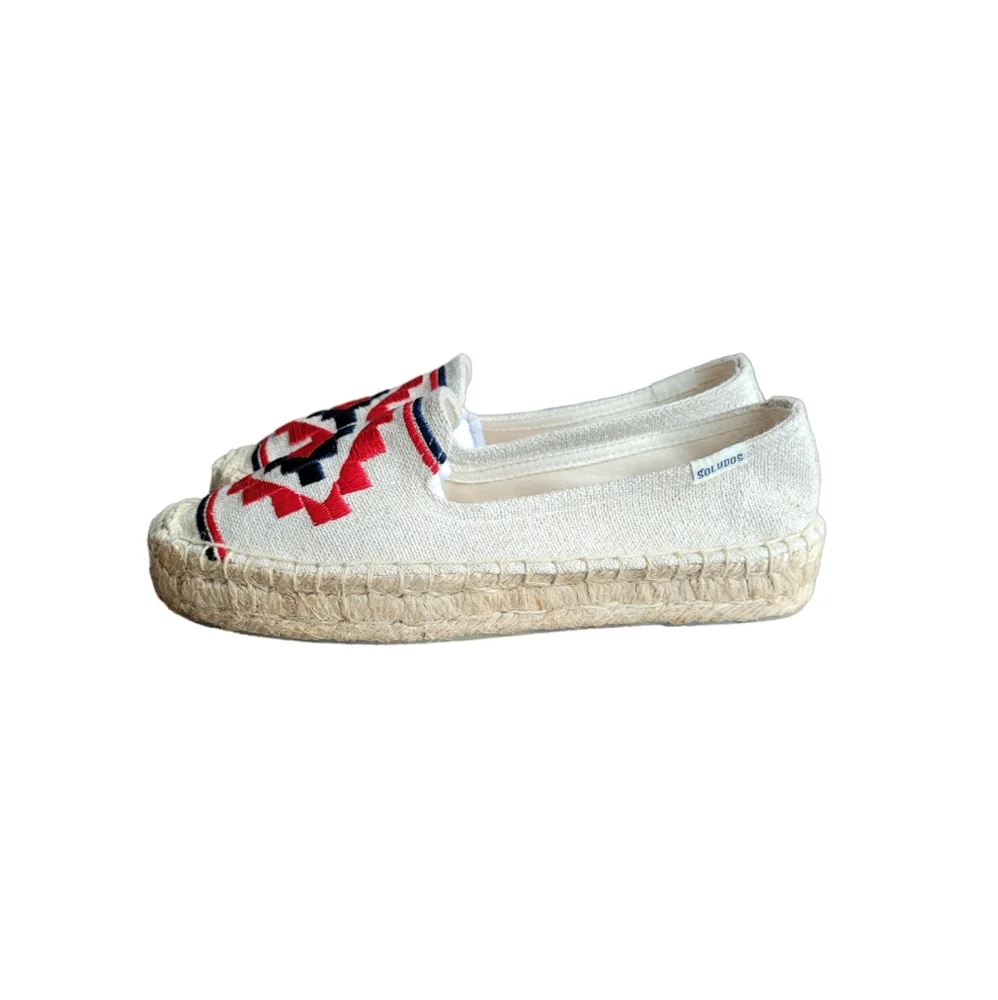 Soludos Cream Espadrilles with Red and Navy Geometric Embroidery